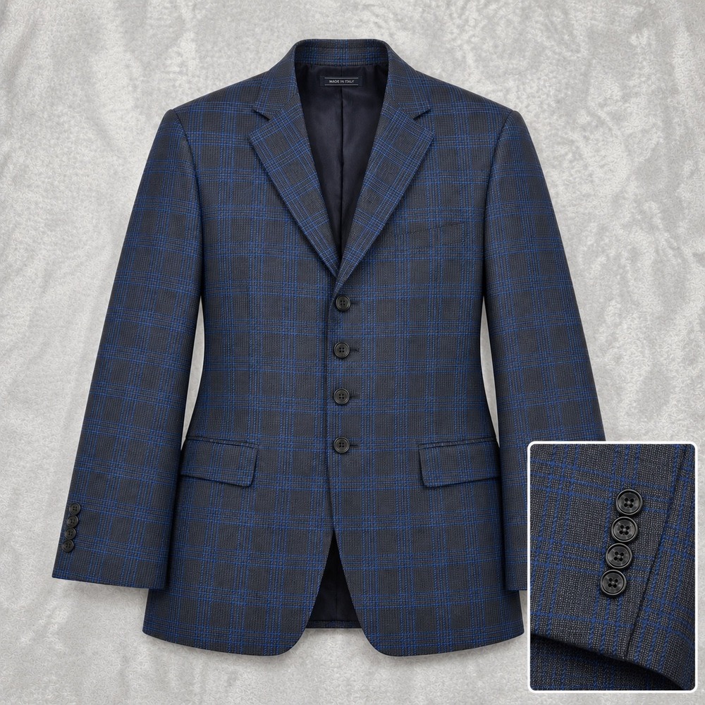 EXTREMA ZANETTI Zegna Blazer 44R US 54R IT Blue Windowpane Plaid Super 120s Wool